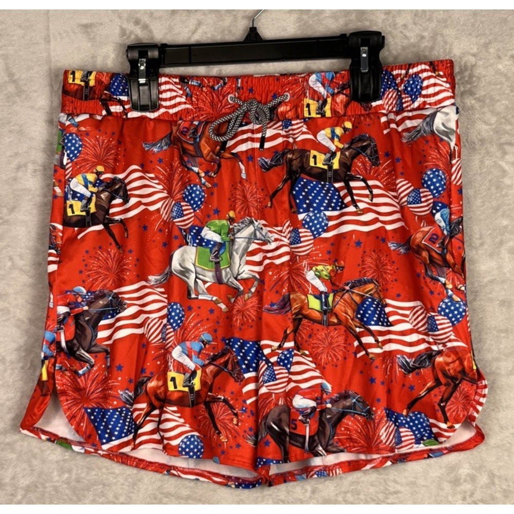 Patriotic Mens Board Shorts 3X USA America Flag XXXL‎ Surf Horse Jockey Derby
